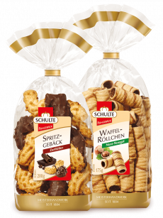 Spritzgebäck Zartbitter, Waffel-Röllchen Nuss-Nougat