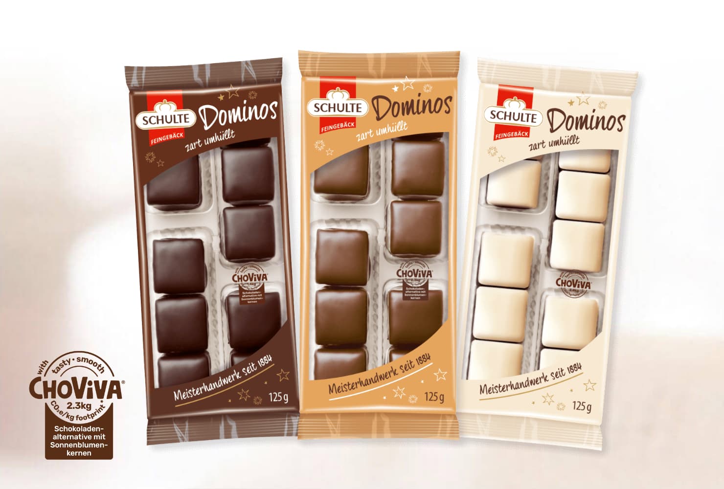Drei Sorten Dominosteine mit ChoViva